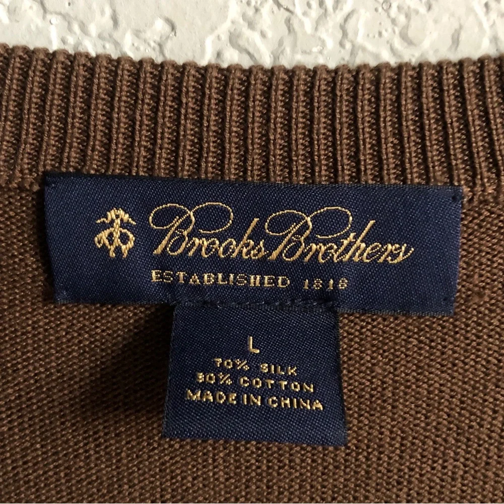 Brooks Brothers Mens V Neck Cotton Silk Sweater Large